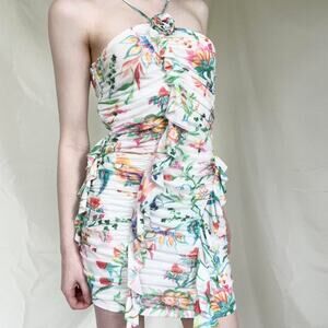 Rococo Sand Ruched Mesh Ruffle Mini Dress